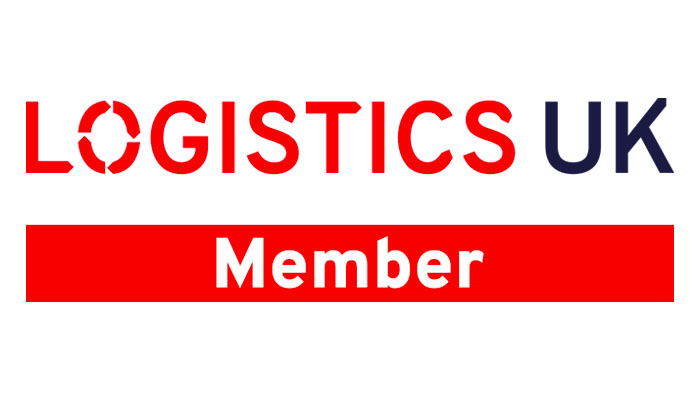 Logistics UK logo: "LOGISTICS" in red, "UK" in navy; "Member" in bold white on red rectangle. Used in Runfold, Farnham, Surrey.