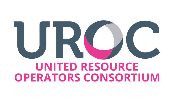 UROC logo: "O" partly pink and grey; United Resource Operators Consortium in bold pink capitals below. Runfold, Surrey context.